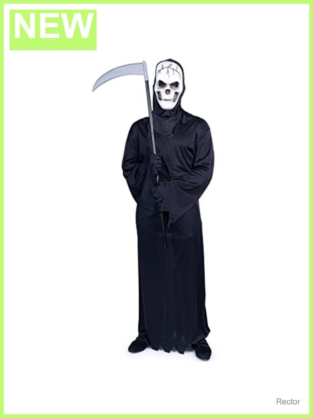 Grim Reaper Halloween Costume Adult Black Cloak Hood Scythe Mask Set